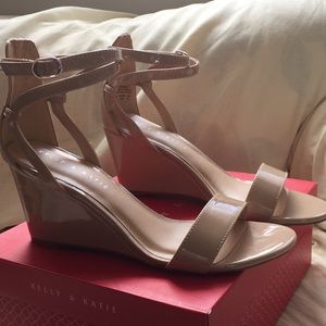 NWOT 8.5 Nude Strappy Wedge Heels